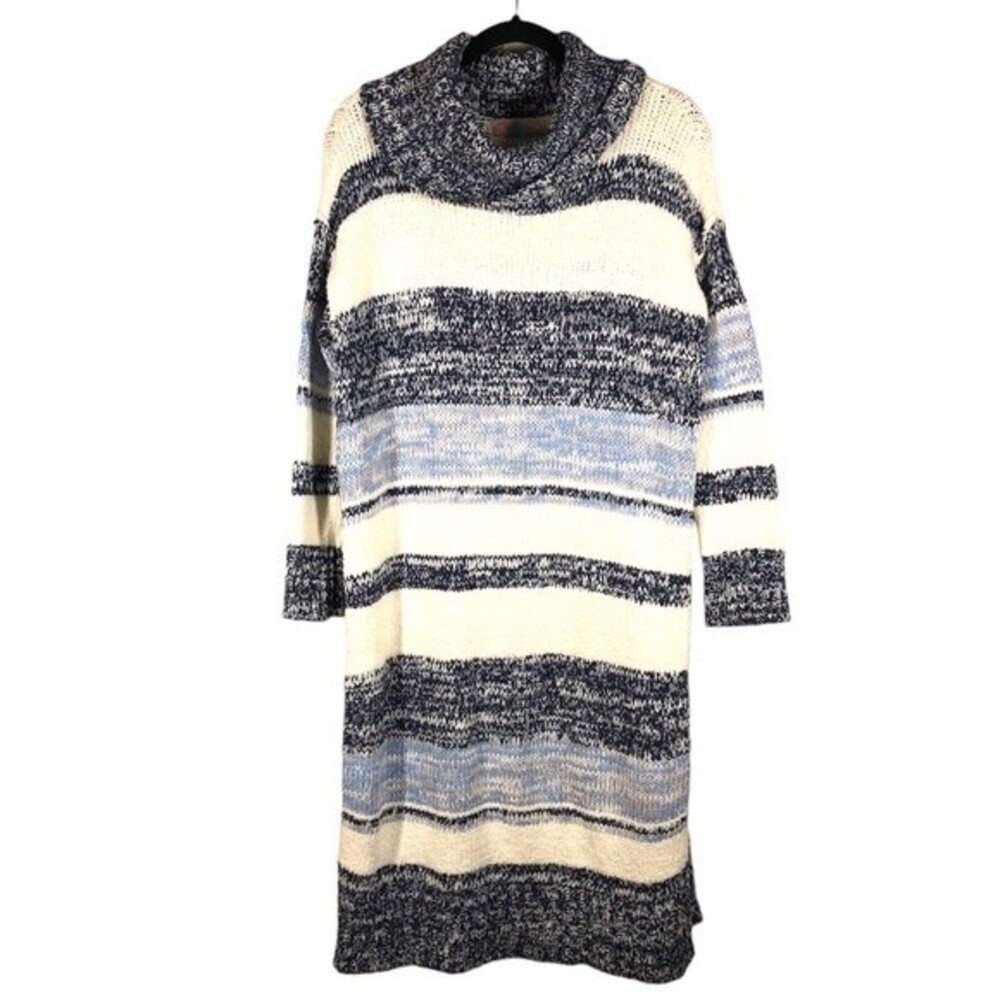 Free People Beach Toe in The Sand Blue Stripe Sweater Dress Cowel Neck Small